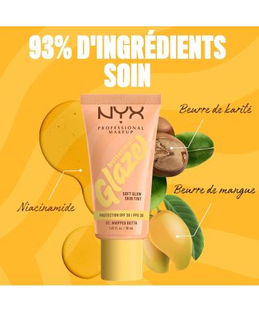 NYX Professional Makeup - Fond de Teint Hydratant SPF30 - Tenue Longue Dur e Jusqu' 12h - 93% d'Ingr dients Soin - Formule Vegan - Buttermelt Glaze Tint - Teinte : Vanilla Bean Butta - 30ml - Buy Online on GoSupps.com