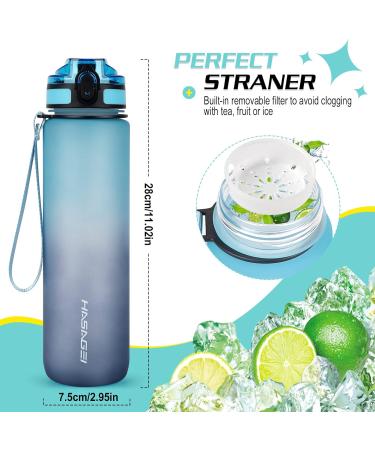 Hasagei 1L BPA Free Tritan Sports Drinking Bottle - Leak-Proof Locking Lid for Gym School Cycling & Outdoor Fitness - Light Dark Blue - Buy Online on GoSupps.com