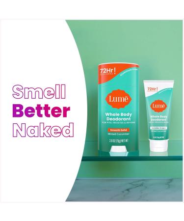 Lume Whole Body Deodorant - Invisible Cream Tube Mini and Solid Stick - 72 Hour Odor Control - Aluminum Free Baking Soda Free Skin Safe - 0.5 Oz Mini Tube + 2.6 Oz Solid Stick (Minted Cucumber) - Buy Online on GoSupps.com