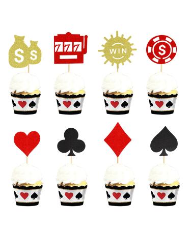 Arthsdite 24 Pcs Casino Poker Theme Party Decorations Poker Heart Cupcake Toppers Las Vegas Casino Night Cake Decorations Playing Card Toothpicks Fruit Food Picks Birthday Party Favors Supplies