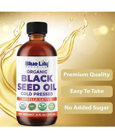 Blue Lily Organics Organic Black Seed Oil 8 oz - USDA Certified, Cold Pressed from Nigella Sativa - Omega 3 6 9 Super Antioxidant for Immune Support, Digestion, Hair & Skin - Vegan, Non-GMO - Buy Online on GoSupps.com