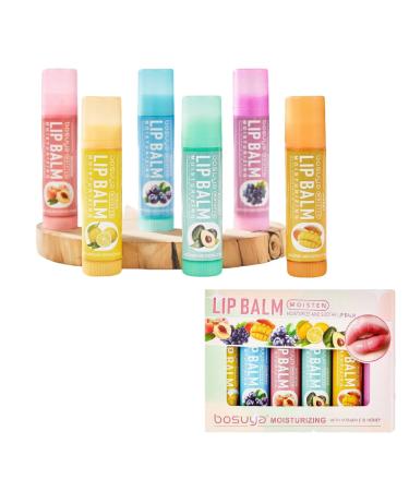 Lip Balm Fruit Flavored Lip Balm Set with Vitamin E & Shea Butter Moisturizing in Assorted Sweet Scents for Daily Hydration & Smooth Lips