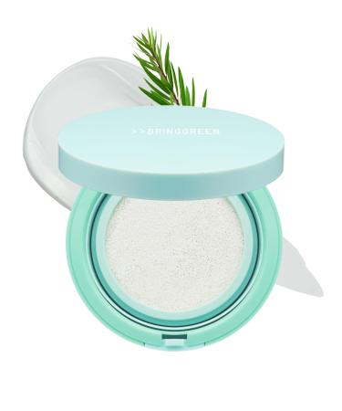 BRING GREEN Tea Tree CICA Facial Sun Cushion SPF 50+ PA++++ | Korean Mineral Sunscreen for Face | Non-Nano Reef-Safe Redness Correcting with Zinc Oxide | Travel Size Sun Protection