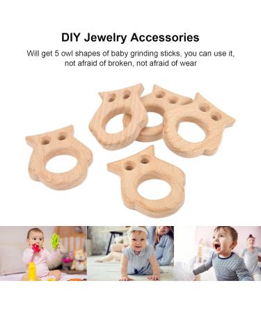 5Pcs Baby Teethers Owl Wooden Chewing Ring | Non-Toxic Robust DIY Jewelry Accessories & Baby Bite Stick - Buy Online on GoSupps.com