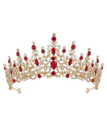 SWEETV Crystal Wedding Tiara for Women, Royal Queen Crown Headband, Rhinestone Princess Hair Accessories for Prom Birthday, Red