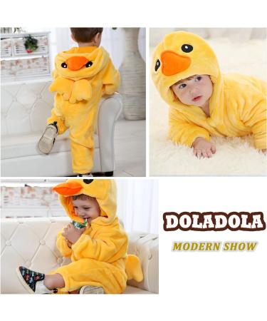 Doladola Unisex Baby Romper Jumpsuit | Hooded Cartoon Sleepsuit | Yellow Duck | 12-18 Months - Buy Online on GoSupps.com