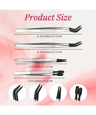 COMNICO Tweezers with Rubber Tip 4-Piece Stainless Steel Tweezers Set with Straight Flat Tip and Soft Tweezers Set Precision Tools for Crafts Jewellery Making Coin Stamp - Buy Online on GoSupps.com