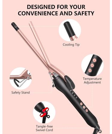 Small Curling Iron 3/8 Inch Barrel - Tiny Curling Wand for Short & Long Hair | Tourmaline Ceramic 9mm Adjustable Temperature Rose Gold - Buy Online on GoSupps.com