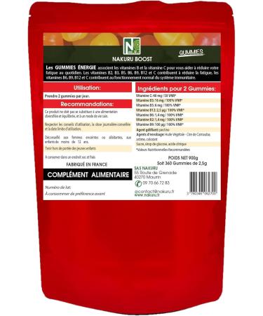 NAKURU | Energy Gummies | Boost Range | Flavor: Passion Fruit | Made in France | "7 Vitamins: C-B3-B5-B12-B6-B2-B9!" (360 Gummies / 180 Days) - Buy Online on GoSupps.com