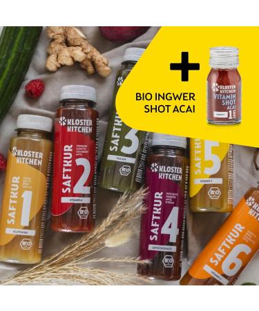 Kloster Kitchen Cure de jus bio 3 jours I 18x 250ml de jus + 3x 30ml de shot de gingembre I Cure de je ne v g talienne 6 saveurs I 592 kcal par jour | Riche en vitamines | (4 50 CONSIGNE) - Buy Online on GoSupps.com