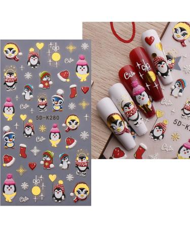 3D Christmas Nail Stickers 4 Sheets 5D Self-Adhesive Embossed Nail Decal Cartoon Elk Nail Art Decoration Design Supplies - Buy Online on GoSupps.com