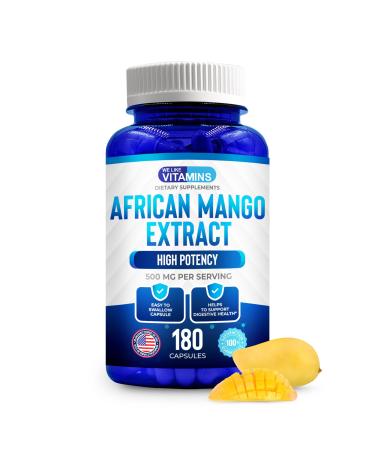 We Like Vitamins African Mango Extract 500mg - 5000mg Equivalent 10:1-180 Capsules - 6 Month Supply of African Mango Capsules Supports Metabolism of Fat and Digestive Health