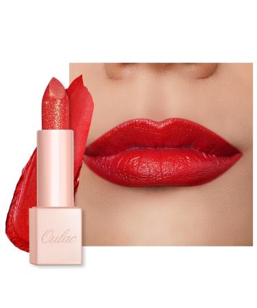 Oulac Red Shimmer Lipstick for Women-Moisture Tinted Lip Balm for Dry Lips Red With Gold Finish Creamy Formula Hydrating & Smooth Infused with Shea Butter Vegan Gluten-Free (PG02) Red Coral (PG02)Red Coral