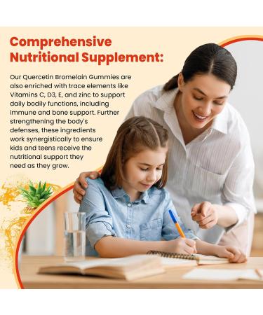 (2 Pack) Sugar Free Quercetin with Bromelain Gummies for Kids & Adult - Immune, Antioxidant, Seasonal Support, 1000mg Quercetin Supplements with Bromelain, Zinc, Elderberry, Vitamin C D3 E, 120 Count - Buy Online on GoSupps.com