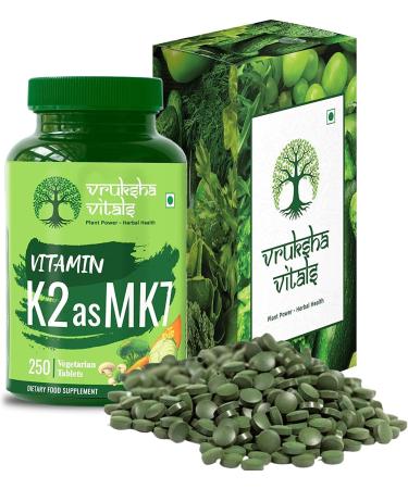 Generic Vitamin K2 as MK7 55mcg per Tablet - 250 Tablets - Plant Based Vegan Vitamin K Capsules/Tablets Supplement
