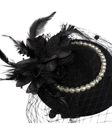 Ladies Elegant Feather Mesh Fascinators Beaded Hair Clips Headband Veil Ascot Races Headwear Hairpins Flower Wedding Party Cocktail Ball Headpiece Festival Hat for Women Girls (Black) - Buy Online on GoSupps.com