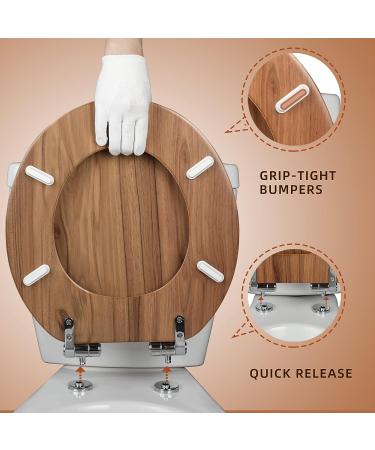 Molded Wood Round Toilet Seat | Quiet Close & Quick Release Hinges | Easy Install & Clean by Angol Shiold (Natural) - Buy Online on GoSupps.com