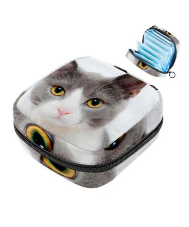 Storage bags for women's bandages cute cat white animal portable menstrual cardboard panty lores tampons women's bandages storage holder for women school office multicolored