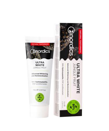 Nordics Repair Toothpaste Ultra White Whitening with activated carbon PVP technology artificial enamel hydroxyapatite and bromelain without fluorine 75 ml