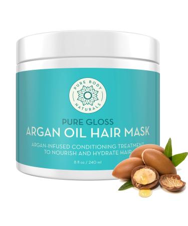 Pure Body Naturals Argan Oil Hair Mask  8 Fluid Ounces - Argan Oil Hair Mask for Damaged Hair  Deep Conditioning Hair Treatment and Moisturizer