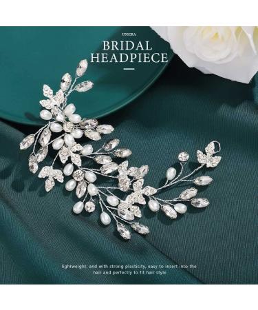 Unicra Crystal Bridal Hair Vine | Silver Wedding Hair Accessories & Pearl Headband for Brides & Bridesmaids - Buy Online on GoSupps.com