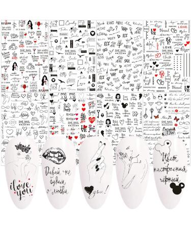 Letter Nail Art Stickers  Alphabet Nail Decals Designer Nail Art Supplies 3D Self-Adhesive English Letters Words Design Love Foil Heart Manicure Tips Nail Decoration for Women Girls 8 Sheets Style a