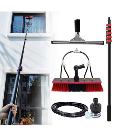 Window Cleaning Telescopic Pole Long Reach Conservatory Roof Cleaner Equipment With Squeegee &Hose Tap Connector&12+8m Water Pipe Combination Water Fed Telescopic Brush 30FT