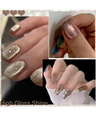 AHAMIOU Crystal Cat Eye Gel Polish Kit - Magnetic Holographic Cats Eyes Nail Polish Set with Diamond Glitter - Beige - Buy Online on GoSupps.com