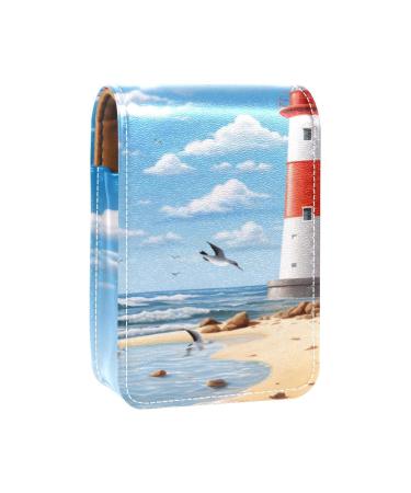 Travel Lipstick Organizer Case Lipstick Case Portable Makeup Bag With Mirror Beach Lighthouse Bird Seagull J345a2pdei