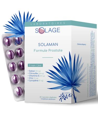 SOLAMAN Prostate Protection and Urinary Comfort. - Dwarf Palm and other Natural Active Ingredients validated by 8 Clinical Studies - 60 vegan capsules. French laboratory SOLAGE