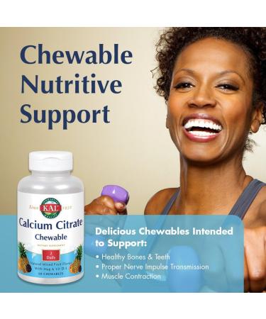 KAL Calcium Citrate Chewable 500mg with Magnesium & Vitamin D-3 - Bones, Teeth, Nerve & Muscle Support - 60 Natural Mixed Fruit Flavor Chewables - Buy Online on GoSupps.com