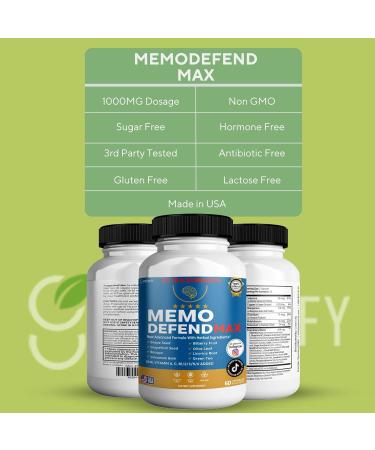Memo Defend Max Memory Support Supplement 60 Capsules with Vitamins A C D E B Complex DHA Bacopa Grapefruit Seed (1) - Buy Online on GoSupps.com