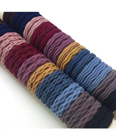 RN BEAUTY 100 PCS Cotton Hair Ties - High Elastic Seamless Hair Bands with Pattern Texture - 10 Mixed Colors Traceless Ponytail Holder - 2 inch Diameter - No Damage Hair Rings for Women - Buy Online on GoSupps.com