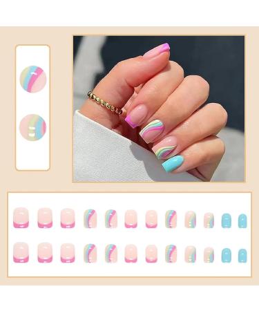 Square False Nails Short 24PCS with Glue - Wavy Fake Nails for Women - Buy Online on GoSupps.com