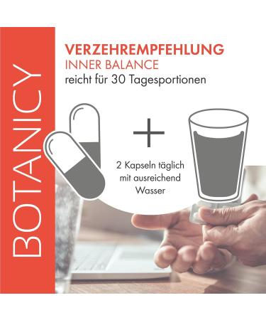 Botanicy Inner Balance - Stress Relief with Ashwagandha KSM-66 Ginkgo Biloba Folic Acid & Zinc | 60 Capsules for Mental Balance - Monthly Pack - Buy Online on GoSupps.com