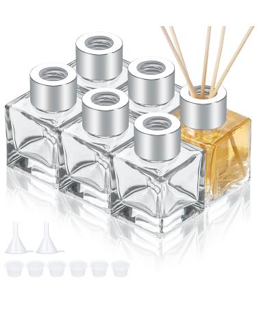 Jnwyh 6 pieces of glass diffuser bottles empty square glass diffuser bottles set glass diffuser bottle for bathrooms living room office with funnel (50ml)