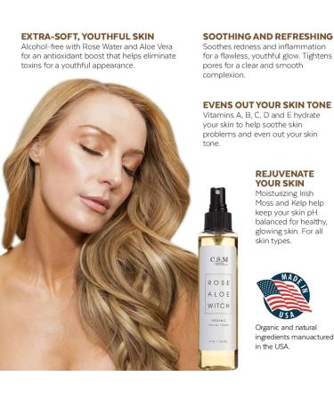CSM Organic Alcohol-Free Witch Hazel Toner with Rose Water & Aloe Vera - Pore Minimizing Soothing Mist for Fresh Complexion - Made in USA - Buy Online on GoSupps.com