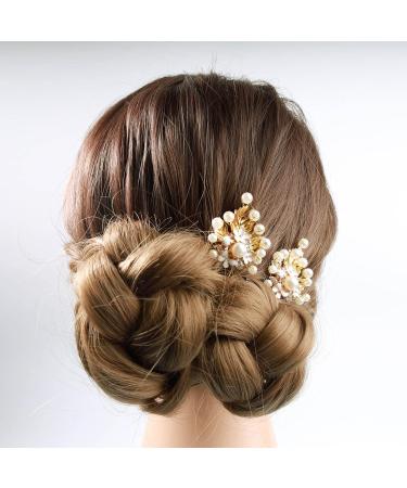 Elegant Tseenyi Bride Wedding Pearl Hairpin - Gold Leaf & Crystal Hair Jewelry for Women & Girls | Perfect for Valentine's Day & Christmas - Buy Online on GoSupps.com