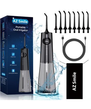 Cordless Water Flosser for Teeth Cleaning, AZ Smile 5 Modes Portable Oral Irrigator for Teeth, Braces, Dental Care with 8 Tips and 300 ML Detachable Water Tank, Rechargeable Water Pick for Home Travel Black