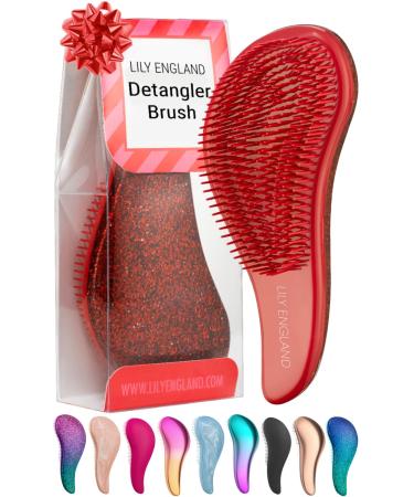 Lily England Detangle Hair Brush for Curly Hair Straight Thick & Natural Hair - Gentle Detangling Hairbrush for Kids Women & Toddlers - Detangler Hair Brush with Flexible Bristles Red Glitter 1 Count (Pack of 1) A.Red