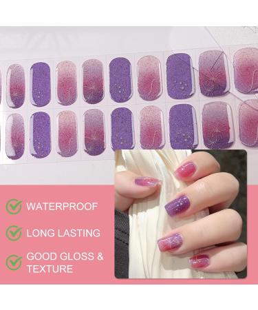 Semi Cured Gel Nail Polish Strips 20Pcs Glitter Gel Nail Stickers Long Lasting Purple Fireworks Design Semi Cured Gel Nail Wraps Work with Any Nail Lamps Easy to Apply & Remove Purple Glow & Fireworks - Buy Online on GoSupps.com