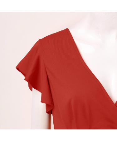 Shop Briskorry V-Neck Floral Knee-Length Business Dresses for Women Elegant Summer Party & Festival Dress with Ruffled Hems in L Uorange - Buy Online on GoSupps.com