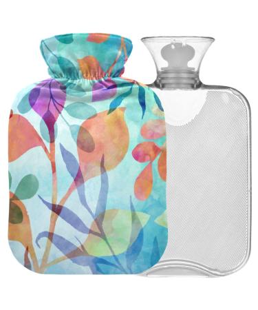 NAANLE heat bottle with cover flower pattern watercolor leaves transparent hot water bottle 1 l heat bottle for pain relief back hand feet heat and cold therapy