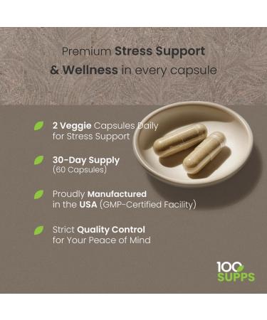 100 Supps Ashwagandha with Black Pepper 1,200 mg | 60 Veggie Capsules, 30-Day Supply | Made with Organic Ashwagandha, Gluten-Free, Manufactured in USA - Buy Online on GoSupps.com