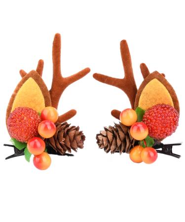 Gledola 2 Pairs Christmas Headdress Reindeer Antlers Headband Ears Hair Accessory Clips Hair Hoop for Girl Beauty (Litchi)