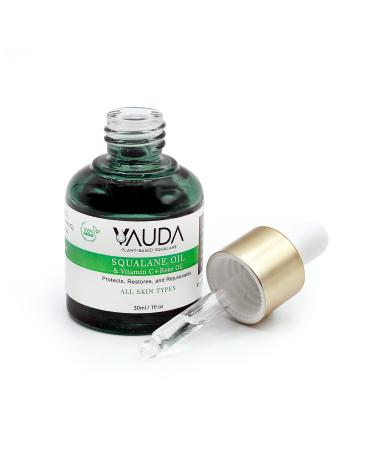 VAUDA 100% Squalane Oil for Face with Vitamin C and Rose Oil 30 ML Anti-Aging and Hydrating Face Oils for Women Brightens Skin & Reduces Dark Spots Plant-Based Natural Squalane Moisturizer Oil