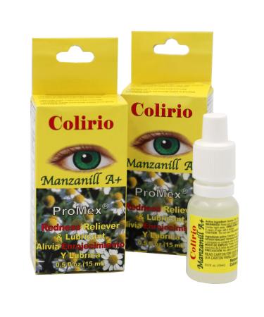 Colirio Manzanill A+ Eye Lubricant Redness and Dryness Relief 2-Pack of 0.5 FL Oz Bottles.