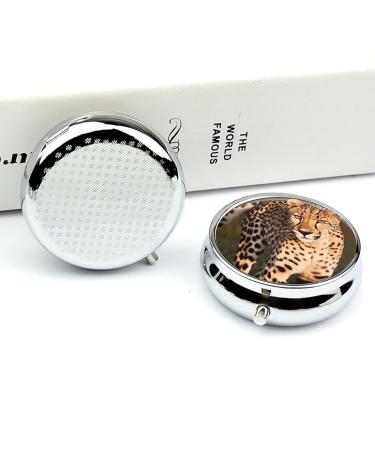 Round Cheetah Print Pill Box - 3 Compartment Metal Organizer | Portable Decorative Medicine Case - Buy Online on GoSupps.com
