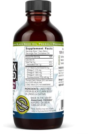 Amazing Herbs Premium Black Seed Oil - Gluten Free, Non GMO, Cold Pressed Nigella Sativa Aids in Digestive Health, Immune Support, Brain Function - 4 Fl Oz (Pack of 3) - Buy Online on GoSupps.com