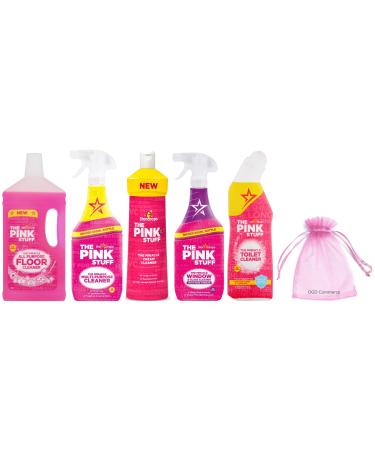 The Pink Stuff for Household cleaning bundle: Floor Cleaner Multipurpose spray Cream Cleaner Window & Glass spray Toilet Cleaner 5 pieces Set + for you: Organza Small Bag